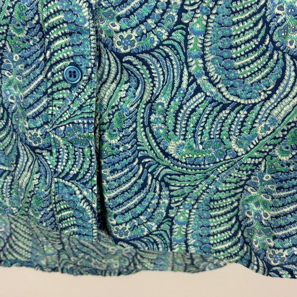Liberty Art Fabrics Paisley Button Up Shirt Blue Green Cotton Small - Picture 9 of 13